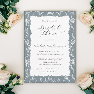 Invitación de boda floral azul y blanco
