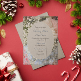 Invitación de boda floral azul y blanco acrílico