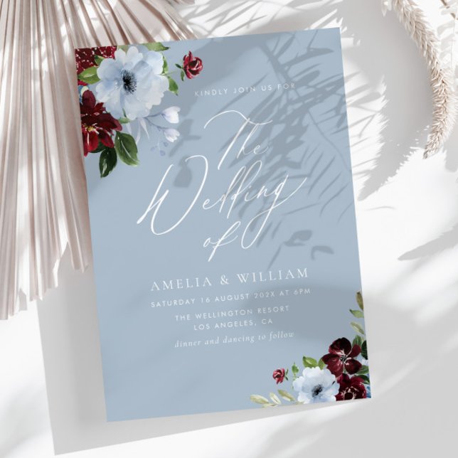 invitación de boda floral azul y polvorienta (Subido por el creador)