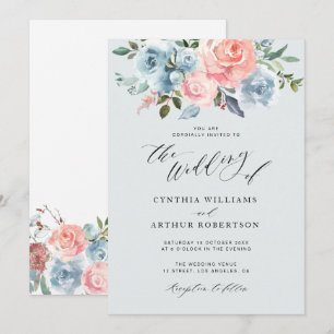 invitación de boda floral azul y rubia