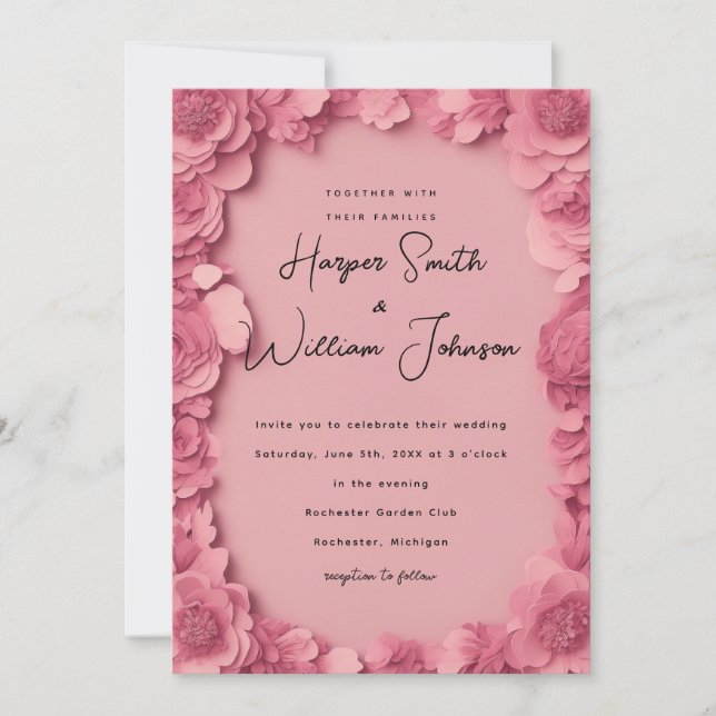 invitación de boda floral barbiecore (Anverso)