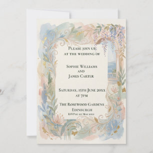 Invitación de boda floral barroca pastel