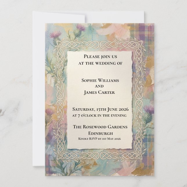 Invitación de boda floral barroca pastel (Anverso)