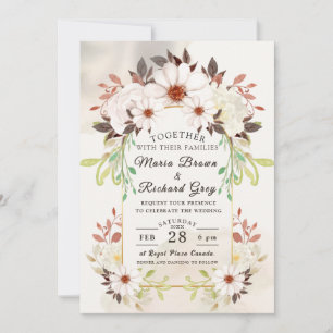 Invitación de boda floral beige