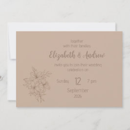 Invitación de boda floral beige elegante