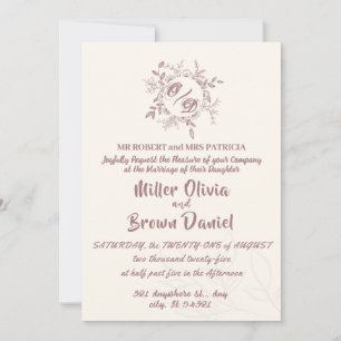 invitación de boda floral beige elegante