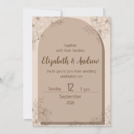 Invitación de boda floral beige elegante