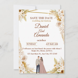 Invitación de boda floral beige elegante