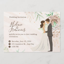 Invitación de boda floral beige elegante acuarela