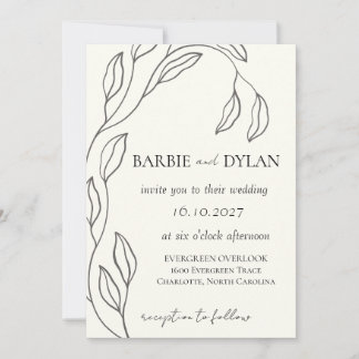 Invitación de boda floral beige elegante minimalis