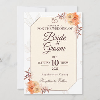 Invitación de boda floral beige elegante | Neutral