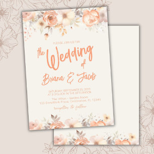 Invitación de boda floral beige melocotón marfil