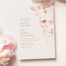 Invitación de Boda Floral Beige Rosado Elegante