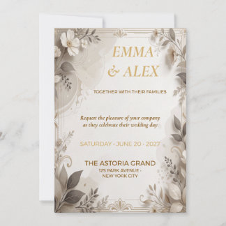 Invitación de boda floral beige y crema | Neutral