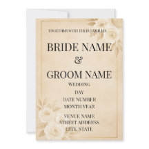 Invitación de boda floral beige y dorado minimalis
