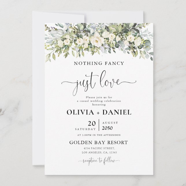 Invitación de boda floral blanca (Anverso)