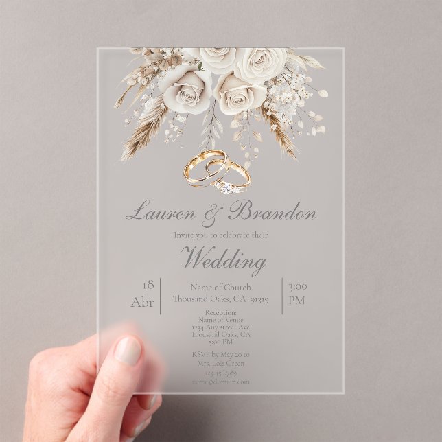 Invitación de boda floral blanca acrílica (Insitu (portátil))