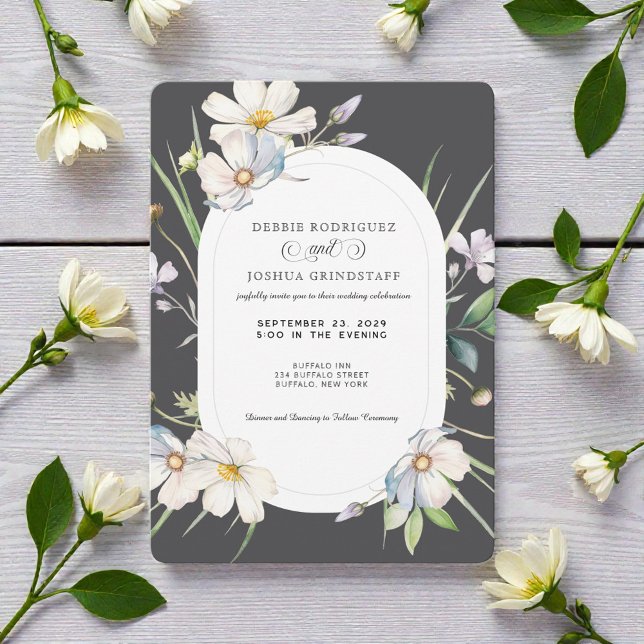 Invitación de boda floral blanca con acuarela y gr (Subido por el creador)