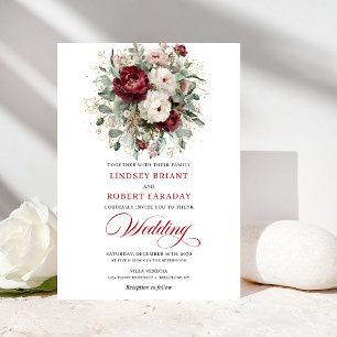 Invitación de boda floral blanca de Borgoña atempo