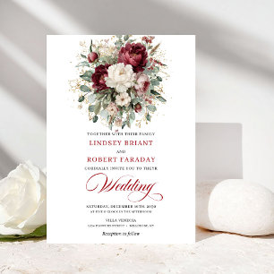 Invitación de boda floral blanca de Borgoña refina