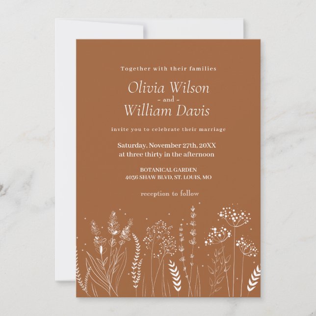 Invitación de boda floral blanca de flores silvest (Anverso)