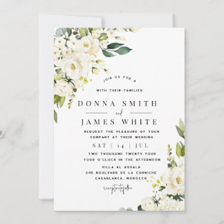 Invitación de Boda Floral Blanca de Hortensia