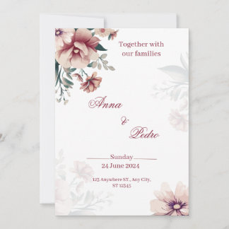 Invitación de boda floral blanca elegante