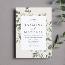Invitación de boda floral blanca elegante
