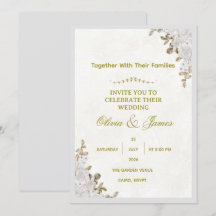 Invitación de Boda Floral Blanca Elegante y Hoja d