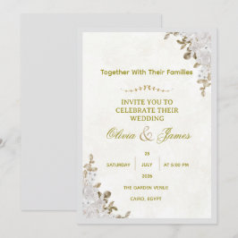 Invitación de Boda Floral Blanca Elegante y Hoja d