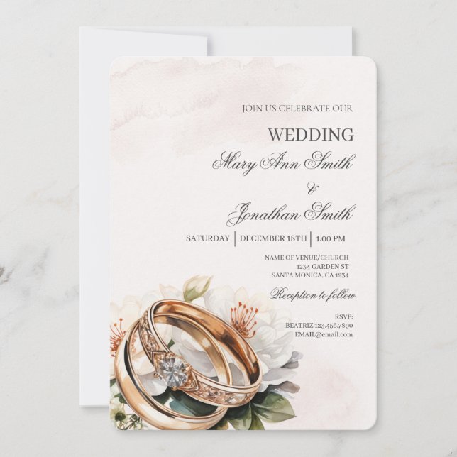 Invitación de boda floral blanca española (Anverso)