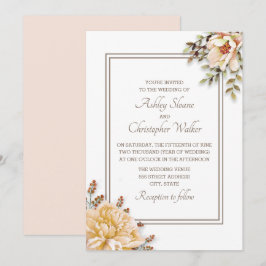 Invitación de boda floral blanca marfil champán