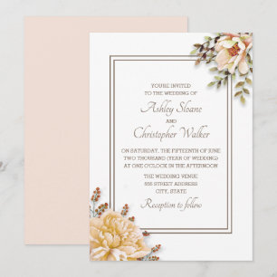 Invitación de boda floral blanca marfil champán