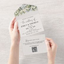 Invitación de boda floral blanca todo en uno