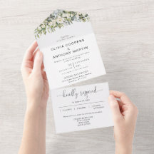 Invitación de boda floral blanca todo en uno