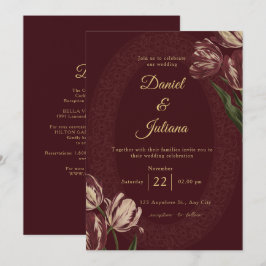 Invitación de boda floral blanca vino tinto de Bor