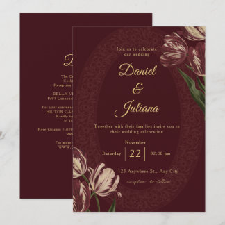 Invitación de boda floral blanca vino tinto de Bor