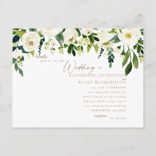 Invitación de boda floral blanca y dorada simple