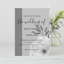 invitación de boda floral blanca y negra