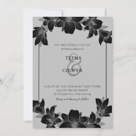 invitación de boda floral blanca y negra