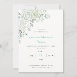 Invitación de boda floral blanca y verde