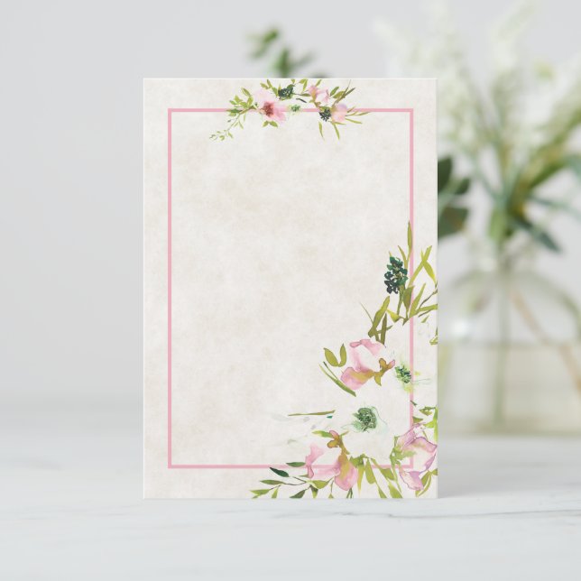 Invitación de boda floral blanco y Rubor con presu (Anverso de pie)