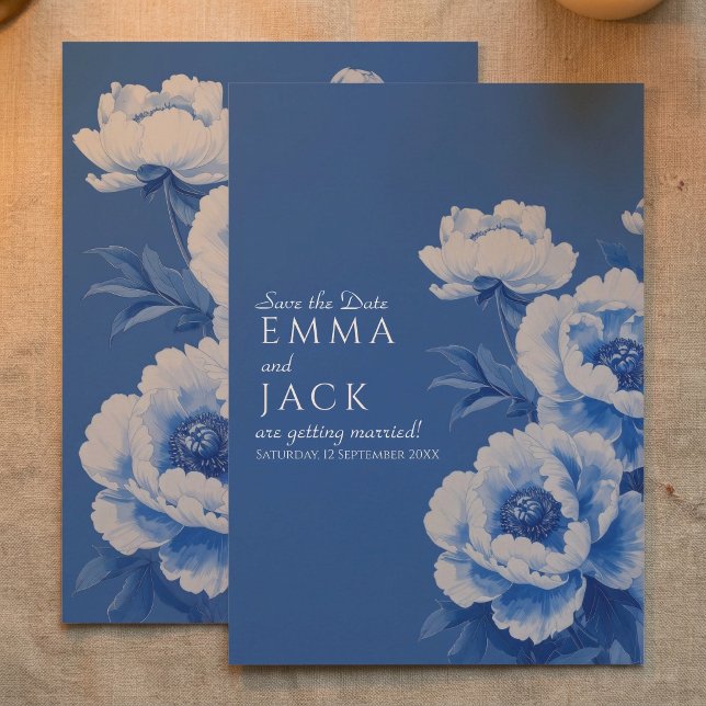 Invitación de boda Floral Blue Peony Save the Date (Floral Blue Peony Save the Date Wedding Invitation)