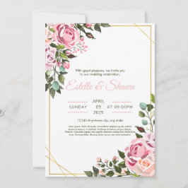 invitación de boda floral, boda romántica de rosa