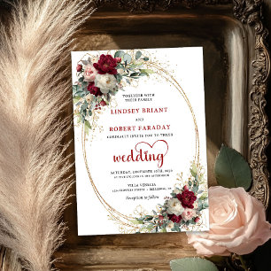 Invitación de boda floral bohemio Burgundy para ja