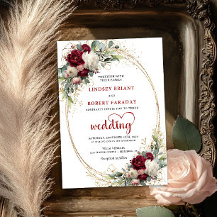 Invitación de boda floral bohemio burgundy románti