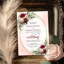 Invitación de boda floral bohemio burgundy vintage