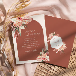 Invitación de Boda Floral Bohemio Terracota y Marf