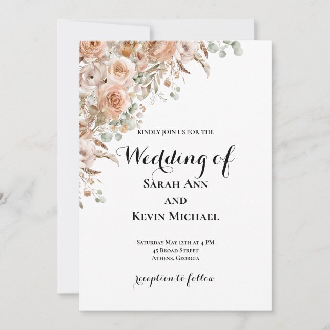 Invitación de boda floral boho (Anverso)