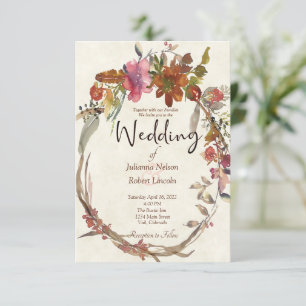 Invitación de boda floral boho acuarela